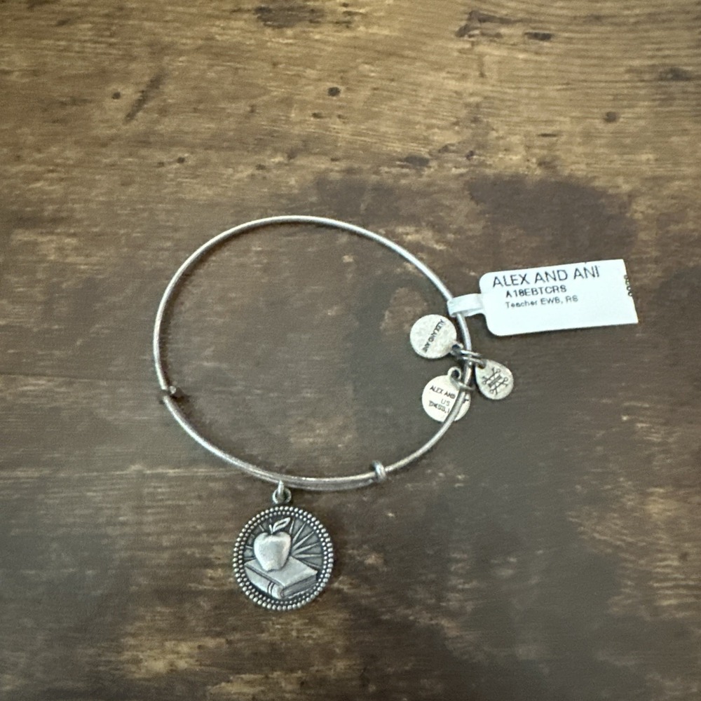 Alex & Ani Silver Teacher‎ Apple Books Wisdom Charm Silver Bracelet NWT